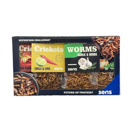 SENS Edible Insect Mix, Party Snack, Roasted Crickets and Mealworms, Crispy Snack Rich in Proteins, Gift Idea for Foodies (Crickets & Worms Mixed Set)