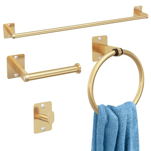 Bathroom Accessories Set, KLJKPA 4 Pieces Gold Bathroom Hardware Set, 24 inch Towel Bar, Towel Racks...