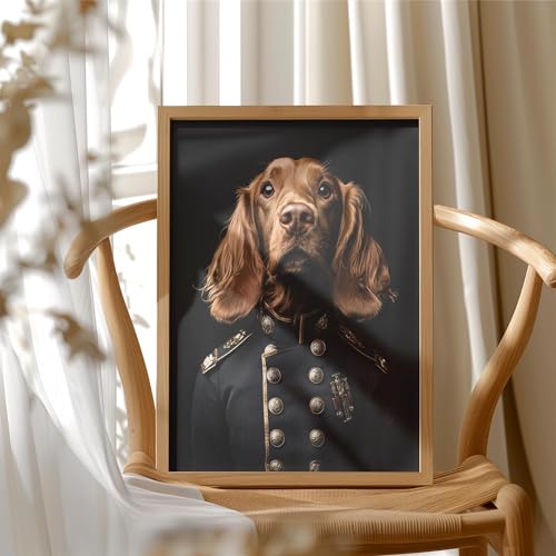 Image of aj decor Irish Setter General Wall Art Print Poster, Dog Pet Lover Picture Painting Artwork Bedroom Living Room Office Dining Room 151D (Irish Setter General, 11 inch W x 14 inch L, Wood Frame)