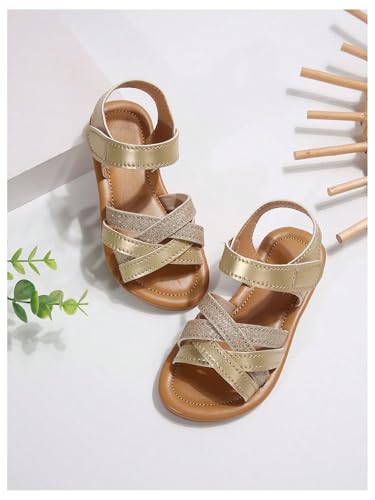 GORGLITTER Girl's Sparkling Metallic Dressy Flats Open Toe Ankle Strap Cute Strappy Slide Sandals2