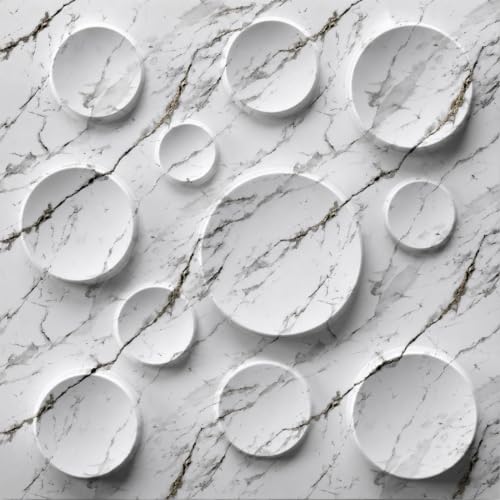 Image of Kayra Decor 3D PVC Wall Panels for Bedroom & Living Room | Moon Design | Imperial White Color | 19.7 x 19.7 Inch | Pack of 18 | 42.48 Sq Ft