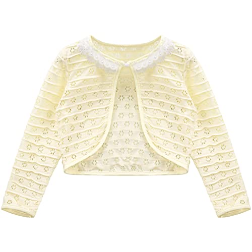 Toddler Kids Girls Lace Neck Long Sleeve Hollow Shrug Cardigan Top Casual Outdoor Party Dress Cover Up3