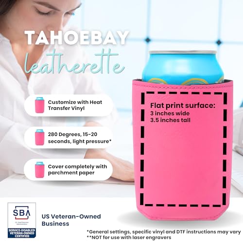 Image of TahoeBay Leatherette Can Cooler Sleeves in Bulk, 12-Pack, Hot Pink | Blank Faux Leather, Plain Neoprene Beer Coolers for 12 oz Cans, Blanks for Heat Transfer Vinyl, Groomsmen Gifts, Party Favors