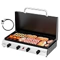 ROVSUN 4 Burner Portable Propane Griddle with Enameled Tray & Lid, 40,000 BTU Tabletop Flat Top Gas Grill with Electronic Ignition & Regulator for Outdoor Cooking Camping BBQ Tailgating