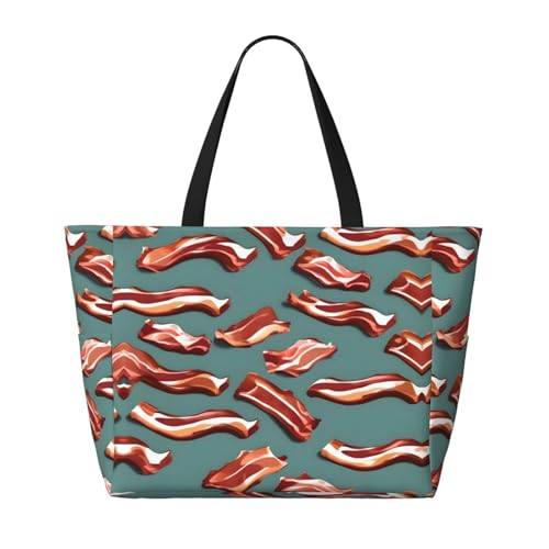 Sac à bandoulière imperméable grand format imprimé bacon pour la plage