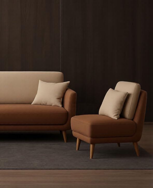 Image of A to Z Furniture Classic Chesterfield Sofa Set Luxury Chesterfield Sofa in for Home Living Room & Office (3+1+1=5 Seater Sofa Brown & Beige)
