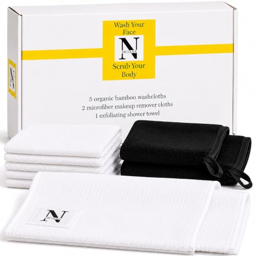 NICOLEA Premium Bamboo Face Towels & Microfiber Makeup Remover Cl...