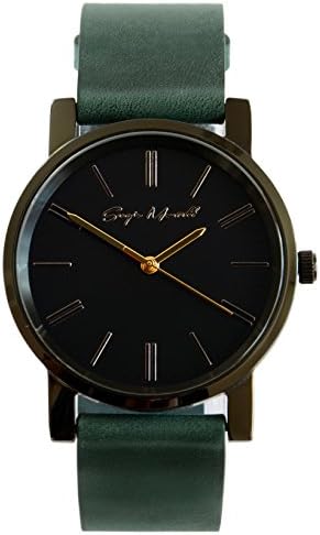 Sergio Montell Men's Dark Green Leather Strap Watch - Black Tone Black Face - Simple and Minimalist Unisex Watch, Mens and Womens Leather Watch