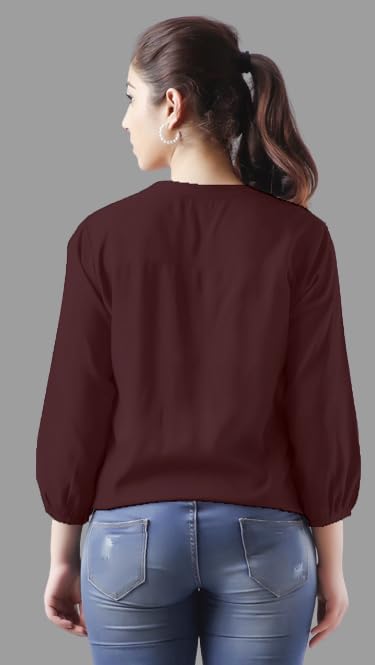Image of Trusted Enterprises Women's 3 /4 Sleeves Mandarin Neck Solid Rayon Casual Tops for Ladies