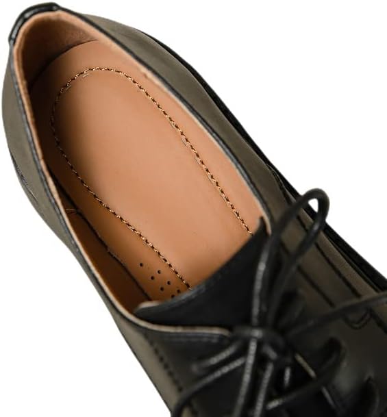 TinaCus Square Toe Genuine Leather Handmade Selftie Low Chunky Heels Women's Vintage Oxford Shoes