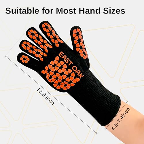 Image of East Oak BBQ Gloves, 1472℉ Heat Resistant Gloves, Silicone Non-Slip Grill Gloves for Smoker, Fire Pits, Barbecue, Cooking, Black
