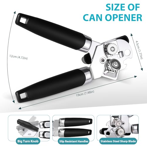 Tin Opener, Lychico 3-in-1Can Opener Handheld Heavy Duty Stainless Steel Can Openers with Multifunctional Bottle Opener, Black