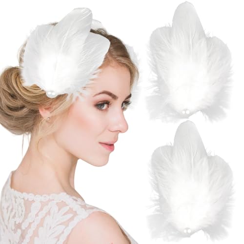 2 Piezas Pinzas de Pelo con Plumas Blancas Estilo Ballet Perlas Clip de Pluma de Avestruz Accesorios para Novia Mujer Niñas miniatura 1
