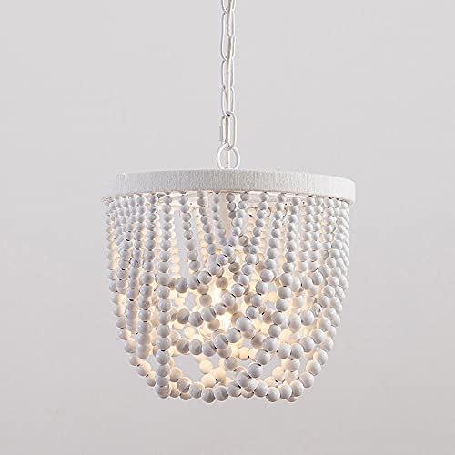 Lustre lanterne bohéme en perles de bois blanc NAMFHZW suspension E27