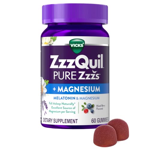 ZzzQuil Pure Zzzs + Magnesium, Sleep Aid, Magnesium Citrate and Melatonin Gummies, Melatonin 2mg, Sleep Aids for Adults, Mixed Berry Flavored, 60 Sleep Gummies - image 1