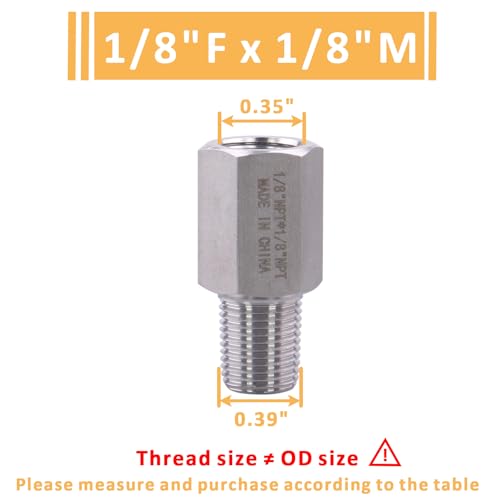 Image of Forged Reducer Adapter Fitting - Stainless Steel 304 Reducing Pipe Connector, 1 /8 inch NPT Female x 1 /8 inch NPT Male (pack of 2)