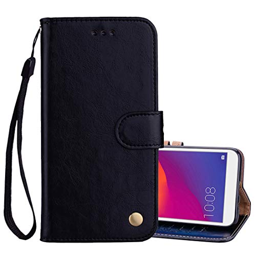 compatibile con HUAWEI Y5 (2018)/ HONOR 7S DRA-L01 / DRA-L21 / DRA-L03 / DRA-L23 Custodia COVER case STAND FLIP LIBRO GEL silicone tpu magnetica PORTAFOGLIO eco pelle porta carte (Nero)