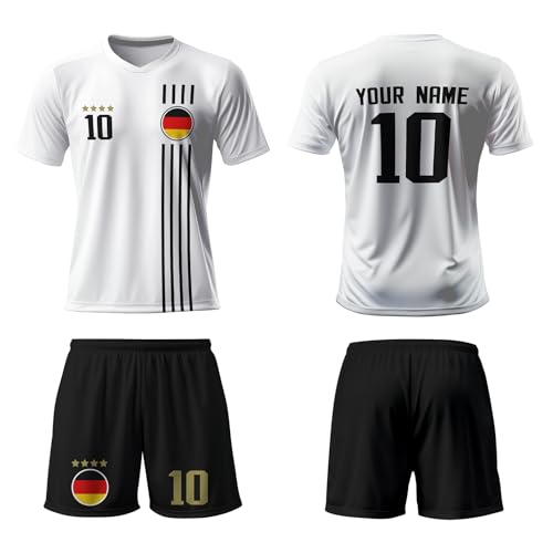 WeiaiziY Camiseta personalizada para niños y niñas con tu nombre y número del equipo, camiseta de regalo de fútbol para niños, hombre, niño, Alemania Blanco, 2-14 Jahre