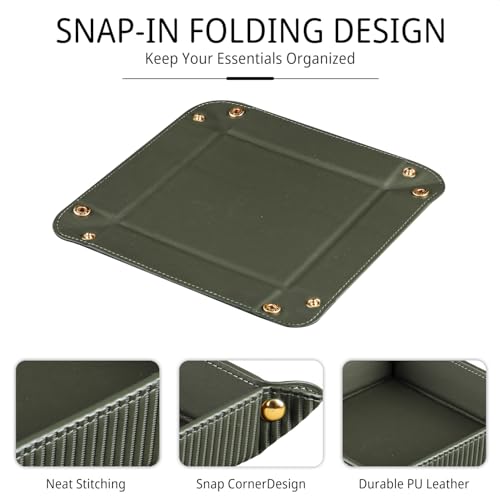 Image of YAPISHI Light Luxury Valet Tray for Men, PU Leather Vanity Jewelry Tray & Decorative Perfume Catchall, Folding Travel EDC Dump Tray, Nightstand Organizer Caddy for Keys, Watches, Coin Bowl Dish