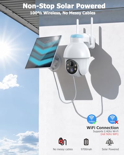 Wireless Outdoor 2K Solar Security Camera with 360° PTZ, Color Night Vision, 2-Way Audio, and PIR Motion Detection, Compatible with Alexa
