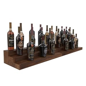 tongmo 2 Pack Liquor Bottle Stand – 3 Tier Liquor Bar Bottle Display Shelf, Holds 42 Bottles, Real Wood, Easy to Clean, No Installation Required – 30 Inch Each (Dark Walnut)
