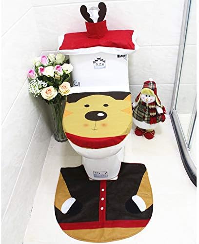 3pcs Christmas Toilet Seat Cover Set, Cozy Elk Bathroom Decor for Holiday Cheer, Soft Fabric, Perfect for Family and Friends (As Shown)