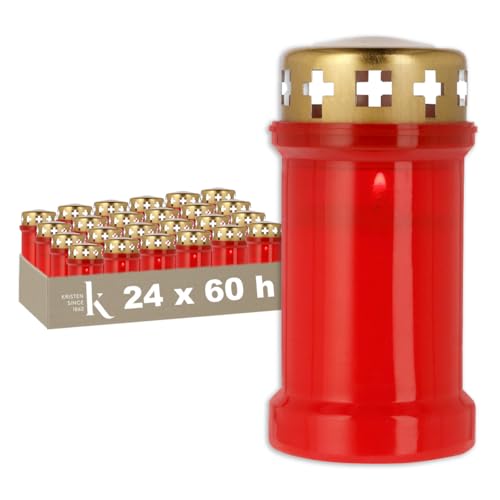 KRISTEN-Traditionelles-3D-Grablicht-fuer-den-Aussenbereich–60-Brennstunden–Rot–Set-mit-24-Stueck–Vorteilspack–Gedenklicht-Grabkerze-Gedenkkerze