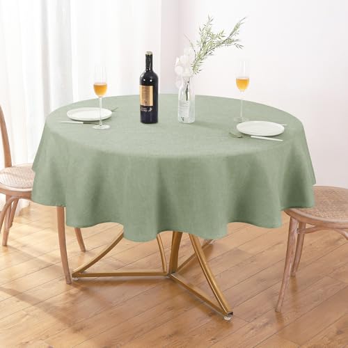 Image of AUSSPVOCT Textured Round Tablecloth 60 Inch for Birthday Party Home Decor | 2 Pcs Sage Green Waterproof Spill-Proof Wipeable Table Cloths Wrinkle Free Circle Dining Tables Cover