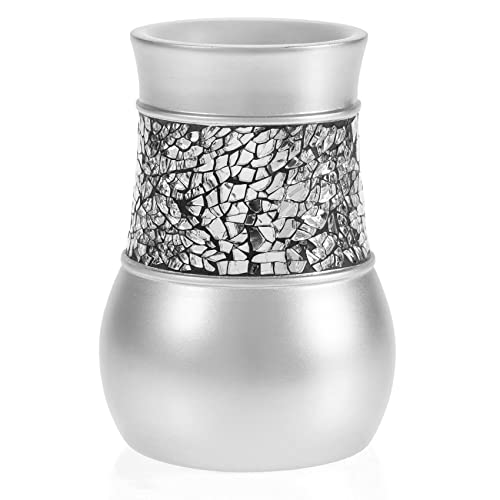 Crackled Glass Bathroom Tumbler Cup - Decorative Silver Crackled Glass Rinse Mug for Water, Best Tumblers for Mouthwash/Rinsing
