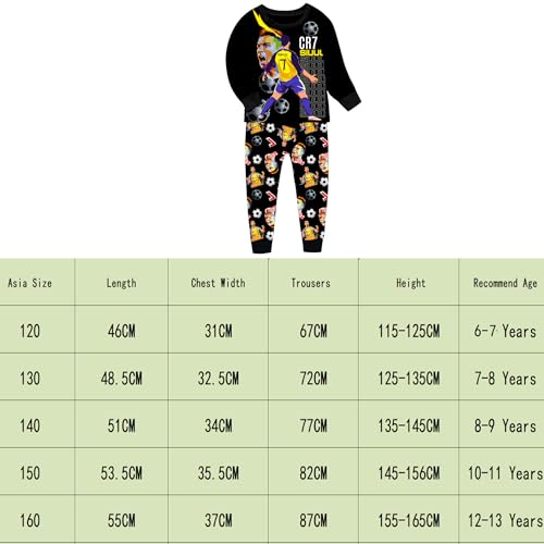 TONGQUD Boys Pajamas Ronaldo No.7 Fans Cotton Homewear Pyjama Set Long Sleeve Casual Pjs Set