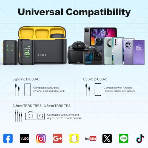 Veqotya VEJ-28 Wireless Lavalier Microphone For Iphone/Android/Camera (2Tx+1Rx+Charging Case) Mini Lapel Mic W/ Noise Cancellation 8H Battery 48Khz 24Bit Max 656Ft thumb #4