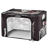 YETTASBIN Skeleton 32L Clothes Storage Bins with Lids, Foldable Blanket Storage Bags with Double Opening, Clear Window & Reinforced Handles for Sweater, Comforter, Bedding