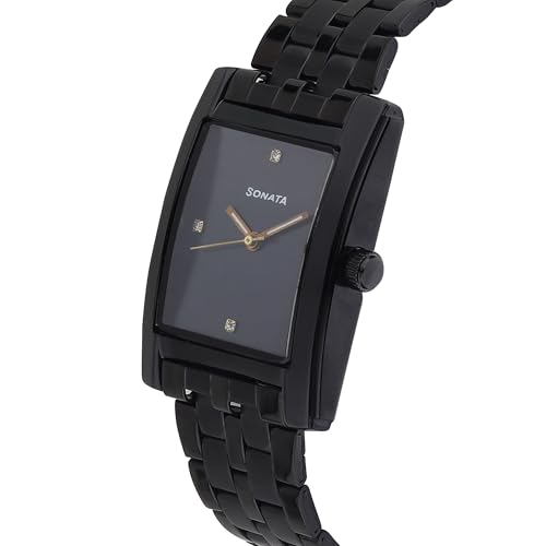 Image of Minimalist Square Quartz Analog Black Dial with Black Strap Watch for Men's & Boys