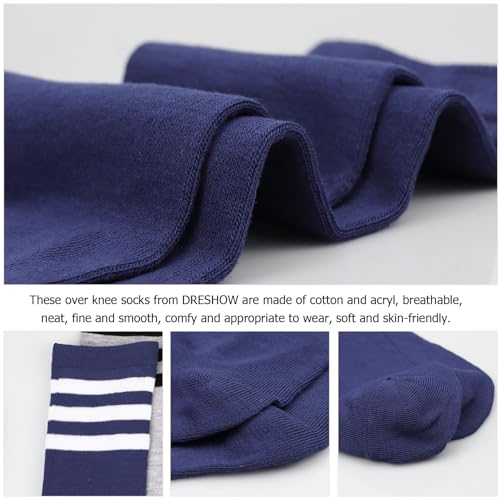 Image of DRESHOW 3 Pairs Thigh High Socks Striped Over Knee Thin Tights Long Stocking Knee High Leg Warmer