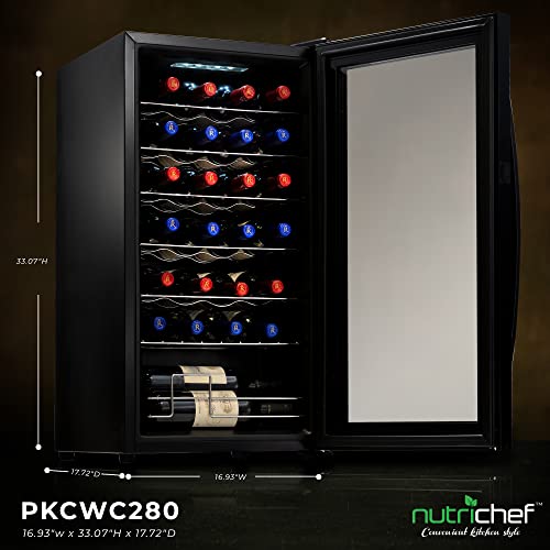 Nutrichef 28 Bottle Compressor Wine Cooler Refrigerator Cooling System | Large Freestanding Wine Cellar Fridge For Red And White Champagne Or Sparkling, Black Glass Door #TOP7