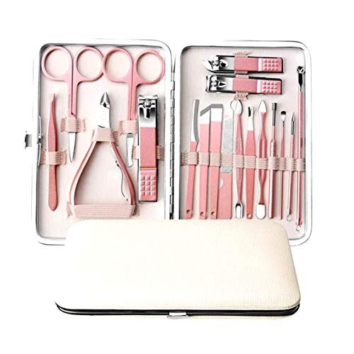 18 pcs Manicura Pedicura Set, Set de Manicura y Pedicura,Profesional Cortaúñas Acero Inoxidable Grooming Kit,Oído Recoger,Uñas Tijeras con Caja de Cuero Cover