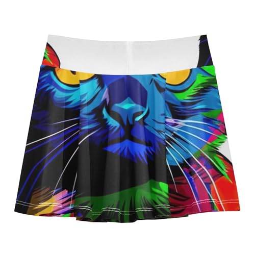 Colorful Cat Print Skirts with Shorts Dance Girls Skorts Athletic Shorts Teen Cheer 4t2