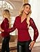 Womens Elegant Blouse Ruched Tops Wrap V Neck Shirt Long Sleeve Lace Dressy Casual Office Top Burgundy XL