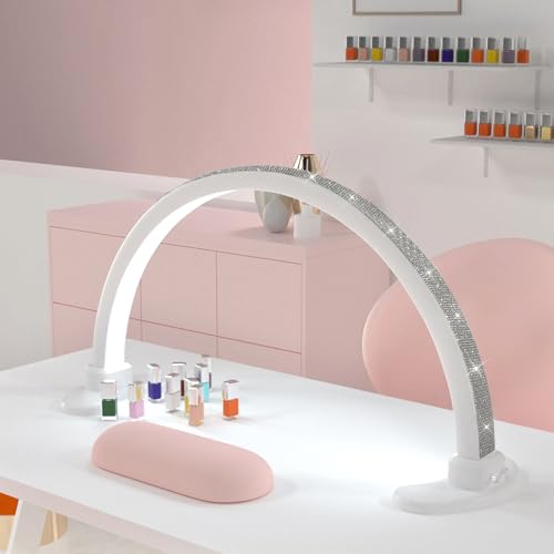 LZSlamp Half Moon Light for Nail Desk, 28 Inch Nail Tech Desk Lamp Stepless Adjustment Lash Lamp for Eyelash Extensions, Manicure, Tattoo Lighting Lamp (White)
