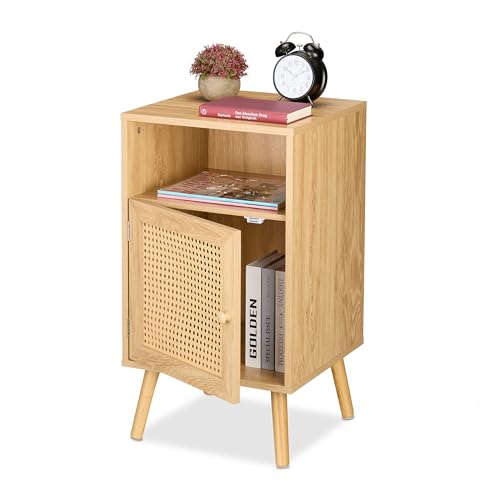 Relaxdays Nachttisch, Rattan-Tür, Holzoptik, HxBxT: 72 x 40 x 39 cm,...