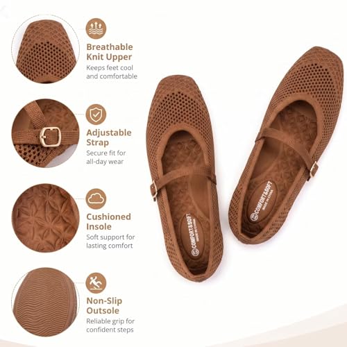 Image of Frank Mully Womens Casual Flat Shoes Square Toe Shoes Knitted Mesh Flat Comfort Work Flat Shoes for Daily Washable