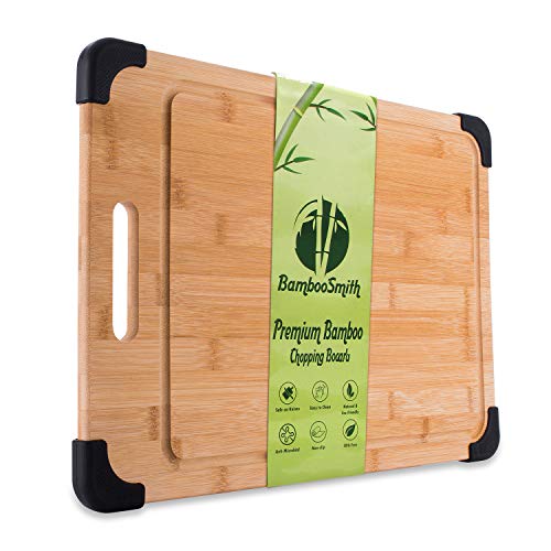 Large Organic Bamboo Cutting Board - Wooden Chopping Board With Handles, Non Slip