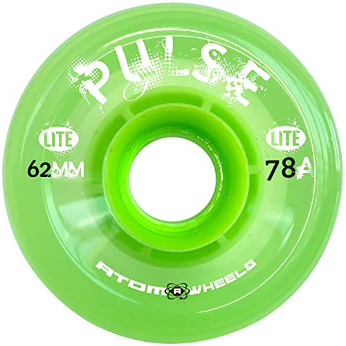 Atom Skates Outdoor Quad Roller Wheels 78A - Pulse Lite - 62x33 Lime - 1 Pack - 4 Wheels
