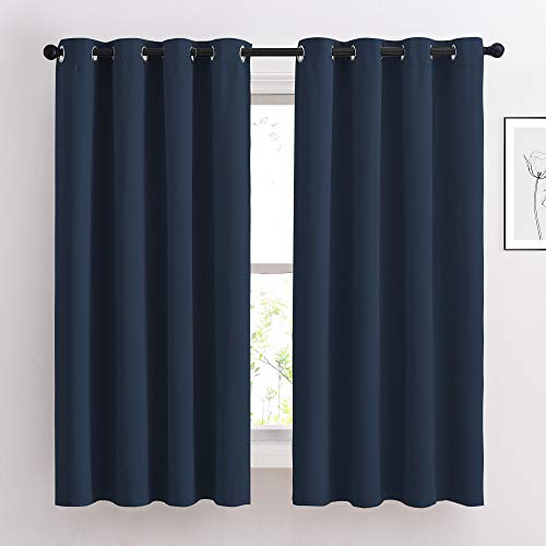 NICETOWN Blackout Curtains and Drapes for Kitchen - Thermal Insulated Solid Grommet Top Blackout Panels/Draperies for Kid's Room (Navy, 1 Pair, 52 x 63 Inch)
