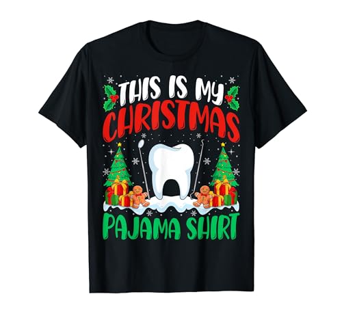 Dentist Christmas Pajama Shirt Dentistry Hygienist Xmas Camiseta