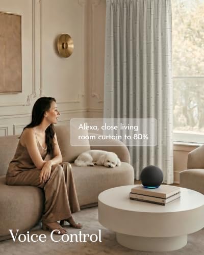 Image of Graywind Motorized Curtains with Track, Room Darkening Smart Curtains, Rechargeable Curtains Compatible with Alexa & Remote Control for Large Windows, Custom Drapes Up to 220 inch, Silver Gleam (White)