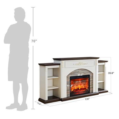 72-Electric-Fireplace-with-Mantel-Farmhouse-TV-Stand-for-TVs-Up-to-80-Inch-White-Entertainment-Center-with-Storage-for-Bedroom23-Red-Brick-Fireplace-Insert-Heater-with-LED-Flame-for-Living-Room 72 Electric Fireplace with Mantel Farmhouse TV Stand for TVs Up to 80 Inch White Entertainment Center with Storage for Bedroom23 Red Brick Fireplace Insert Heater with LED Flame for Living Room