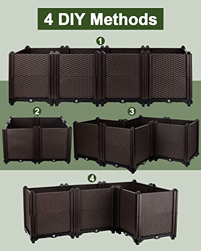 OMMO Deepened Raised Garden Beds Outdoor 4 Set, Plastic Planter Box Large Garden Bed Planter Pots for Patio Yard Balcony Deck Growing Plants, Vegetable, Fruits and Herbs