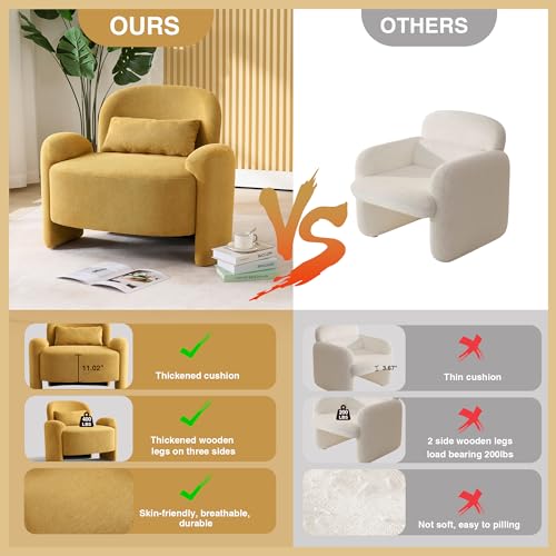 Image of LOULENS Accent Chair Set of 2, Modern Linen Fabric Lounge Armchair for Living Room, Upholstered Comfy Reading Single Sofa Chair for Bedroom, Waiting Room, Corner, Office, Yellow
