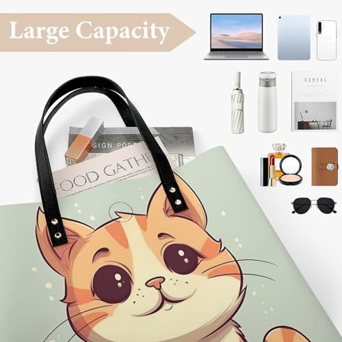 Sac à main en cuir imperméable chat blanc grand format pour voyage - 4